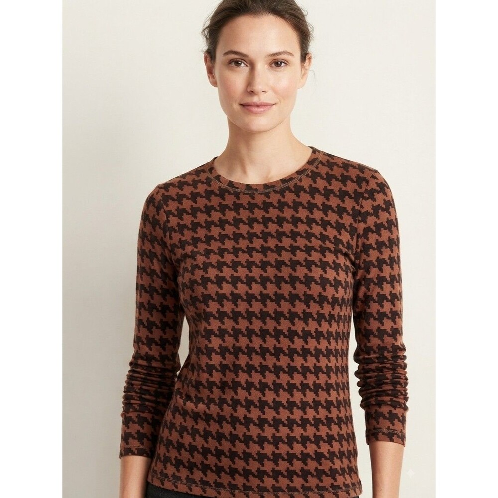 Vintage 90s Talbots Houndstooth Knit Top In Brown and Black Crewneck